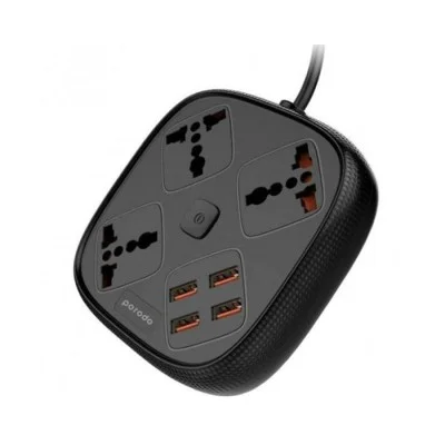 Porodo 3 USB Port 3A + 1 QC 3.0 with 3 Universal Power Sockets 10A - Black
